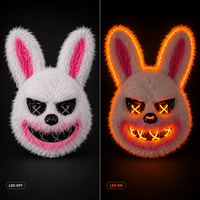 Máscara de Conejo de Peluche con Luces LED, Máscara Facial Completa de Terror, Disfraz de Halloween para Adultos, Venta al Por Mayor