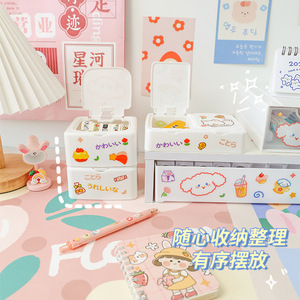 Miniature Desktop <b>Plastic</b> Storage Box With Lid Dustproof Pop Up <b>Window</b> For Stationery And Small Items Rectangle Stackable - Product Image 4