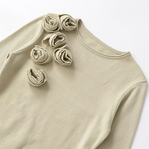 Pull à manches longues pour femme, nouvelle collection automne, décontracté, tendance, décoré de fleurs, tricoté, 100% polyester, respirant, rétro chic - Product Image 3