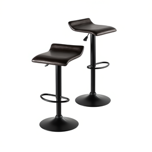 Juego de 2 taburetes de bar Paris, asiento giratorio ajustable de cuero sintético, base de metal negro, muebles comerciales modernos y contemporáneos para exteriores - Product Image 1