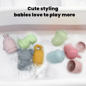 BPA İçermeyen Gıda Sınıfı Silikon Bebek Banyo Oyuncağı Hayvan 4'lü Yüzen Su Püskürtmeli Duş Küvet Oyuncağı Yürümeye Başlayan Çocuklar Bebekler İçin Hediye - Product Image 4