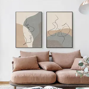 2 Stück abstrakte geometrische Linien Gesicht Leinwand Malerei Boho Style minimalist ische Figur Paar Liebhaber Kuss Wand kunst Poster gedruckt