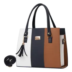 Bolso Tote para Mujer Fana Irem, Color Azul Marino y Camel, Cierre de Solapa, Asa Cruzada, Borla de Perlas, Uso Diario - Product Image 3