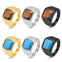 Bague personnalisée pour homme en pierre naturelle œil de tigre et turquoise, bijoux en acier inoxydable plaqué or 18 carats, bague signet