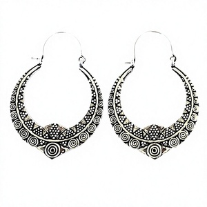 <b>Silver</b> Plated Tribal Hoop Earring for Women Featuring Diamond and Pearl for Wedding Party or Gift - Product Image 1