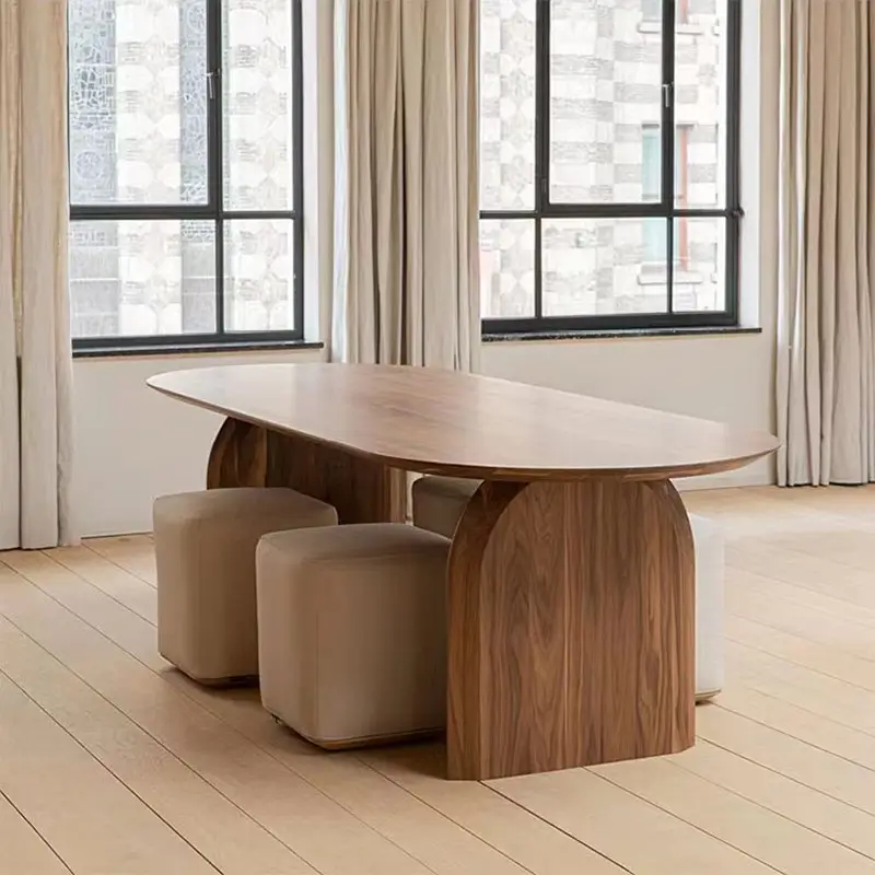 Rovere marmo nordico esterno ovale in legno massello moderno di lusso 6 mobili tavoli da pranzo