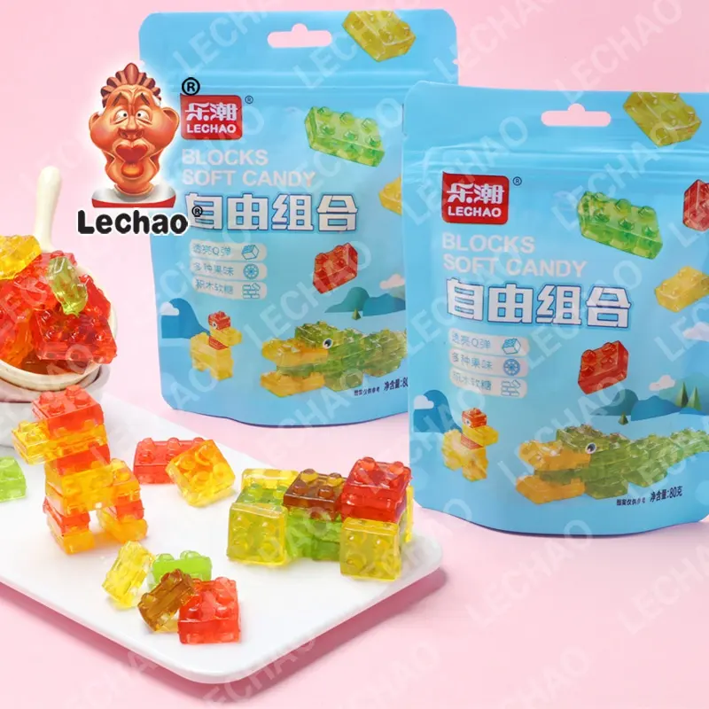 Groothandel 3d Gummy Bouwstenen Vorm Jelly Candy Kids Snacks Halal Zachte Blokken Gummy Candy Fabriek