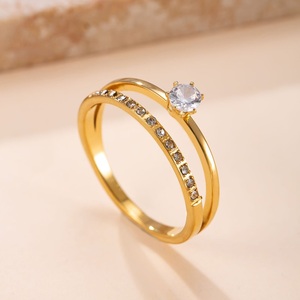 Dainty Double Layer Zircon <b>Ring</b> 18K Gold Plated Stainless Steel <b>Ring</b> Inlaid Cubic Zirconia Women Finger <b>Ring</b> Jewelry Gift - Product Image 4