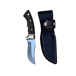 Couteau de chasse et de camping Jexa, lame fixe en acier inoxydable, partie dentelée, manche en bois de noyer, étui en cuir - Product Image 5