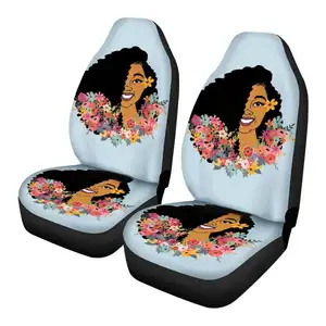 Venta caliente cubierta de asiento de coche conjuntos de dibujos animados flor chica Africana impresión Universal Auto SUV cubiertas de asiento de coche