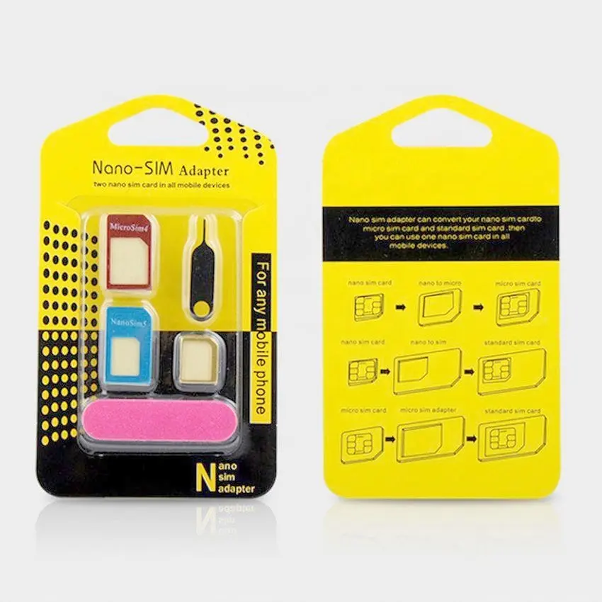 5 In 1 Nano Sim Card Adapter Kit Micro Standaard Sim-kaart Met Eject Pin Open Naald Voor Iphone Samsung mobiele Telefoon