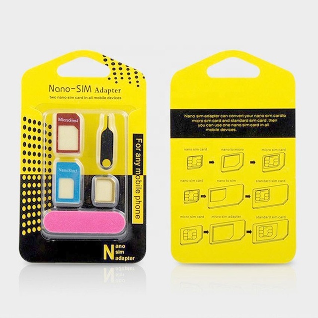 5 in 1 Nano SIM Card Adapter Kit Micro Standard Sim Card With Eject Pin Open Needle for iPhone Samsung Mobile Phone