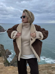 Re Mcgreen Star donna <span class=keywords><strong>moda</strong></span> <span class=keywords><strong>in</strong></span> Stock autunno inverno tinta unita girocollo ampio cappotto di lana abbigliamento donna - Product Image 2