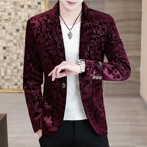 Mens <strong>Velvet</strong> Suit <strong>Jackets</strong> Korean Slim Fit Velour Jacquard Coat <strong>Dinner</strong> Outfits Wedding Tuxedo Party Clothes Casual Blazer - Product Image 4