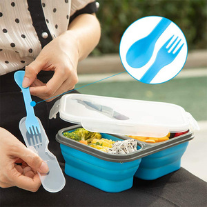 Hộp Đựng Thực Phẩm Silicon Có Thể Thu Gọn Chống Rò Rỉ Làm Nóng Lò Vi Sóng Nhiều Màu 0,6L + 0,45l Phong Cách Nhật Bản Hộp Cơm Trưa - Product Image 6