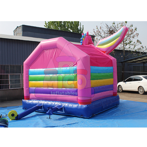 Château gonflable à thème Pégase arc-en-ciel rose, licorne ailée, pour fêtes de filles, location commerciale pour carnaval - Product Image 4