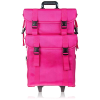 Grande valise de maquillage professionnelle en nylon souple, à roulettes, avec fermeture éclair, sac en filet offert et pour les couleurs