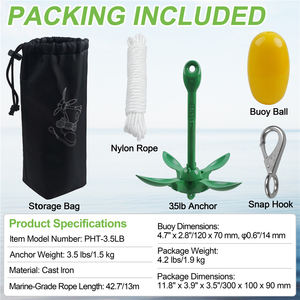 Ancoraggio 1.5kg per Kayak e Jet Ski con 13M corda galleggiante per Paddle Board accessori Canoe barca ancora pieghevole Grapnel ancora - Product Image 2