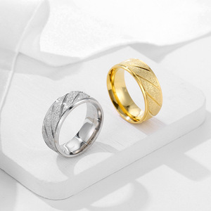2026 Fashion Design Stainless Steel Gold Plated <b>Ring</b> Women Trendy Frosted Carved Personalized Couple <b>Ring</b> <b>Men</b> - Product Image 1