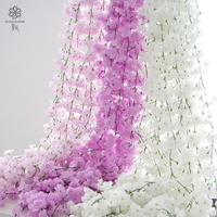 Rangkaian Bunga Wisteria Buatan Murah, Dekoratif, Bunga Sakura, Tangkai Panjang, Sutra Putih, untuk Dijual