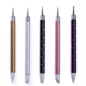 Lot de 5 stylos de nail art à double embout pour sculpture creuse et gaufrage, avec applicateur de colle à ongles à tête de brosse en silicone pour points, outil de manucure - Product Image 4