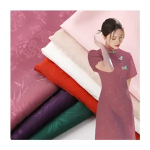 Fancy satin imitation silk fabric digital printed bamboo plum100% polyester jacquard satin fabric for dress