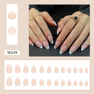 <span class=keywords><strong>Ongles</strong></span> en amande roses à French manucure, courbés, blancs, à pression profonde, en ABS, fabriqués à la machine, 24 pièces, design minimaliste - Product Image 2