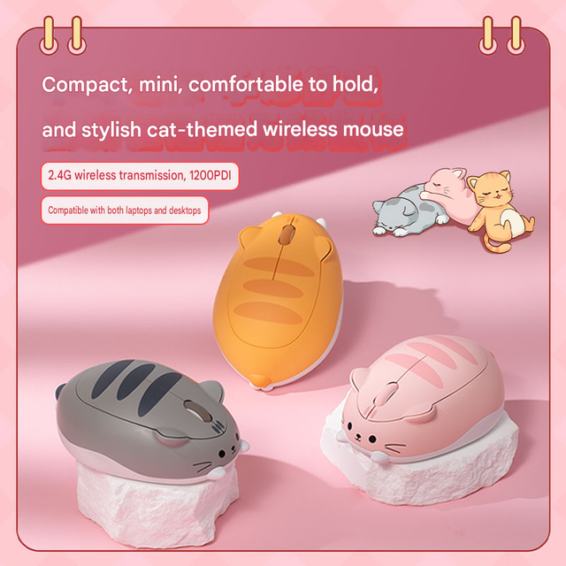 Cute Cat Wireless Silent Mouse Stylish, Compact, Mini Tri-Mode Mouse for Office Use (Ideal for Women)