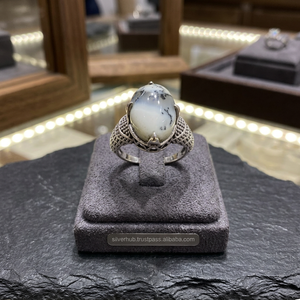 Anillo de Plata de Ley 925 con Ópalo Dendrítico, Engaste de Bisel Hecho a Mano, Joyería para Bodas y Fiestas, para Hombre y Mujer, Piedra Natural Semipreciosa - Product Image 2