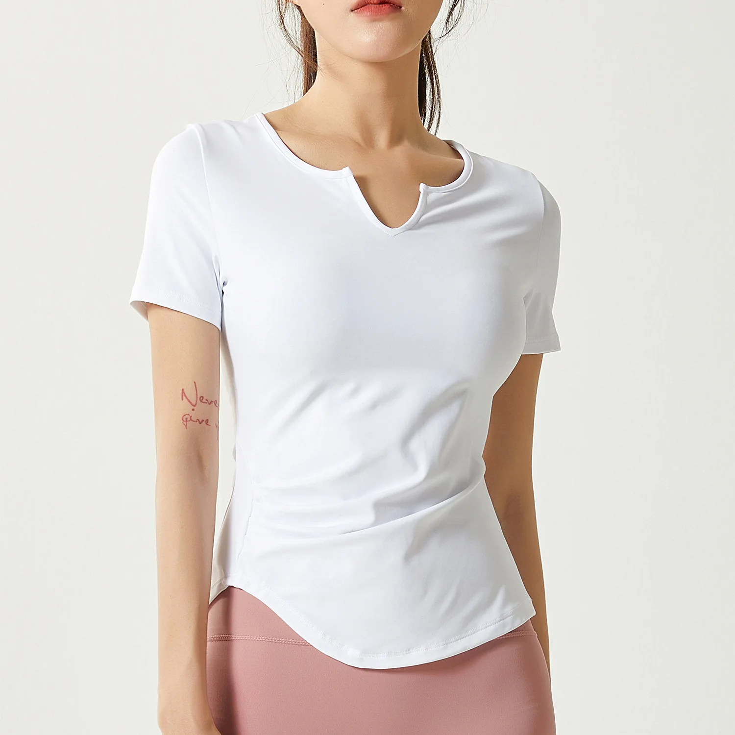 Ladies V-neck Running Sports T-shirt White Short Sleeve T-shirt Yoga Top Quick Dry Fitness Gym Short Sleeve Top