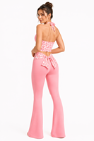 Ensemble Lounge 2 Pièces Femme Y2K Personnalisé avec Logo : Crop Top Halter et Pantalon Évasé Macaron Guépard Taille Haute Extensible