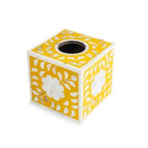 Mother of Pearl Yellow Floral Inlay Waterproof <b>Tissue</b> Box Cover & <b>Paper</b> Holder Capiz Shells Modern Decorative Bathroom Dispenser - Product Image 1