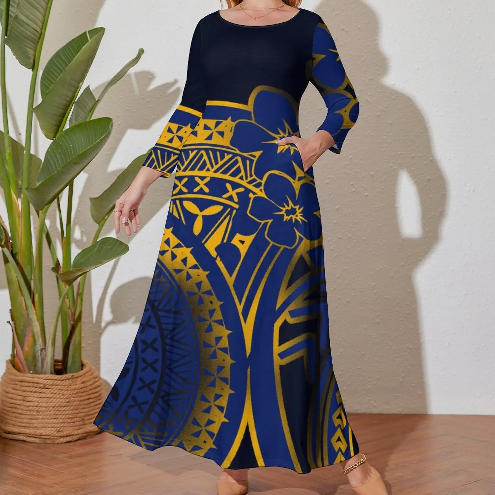 luxury polynesian samoa tatoo design vintage women maxi dress autumn long sleeve cozy elegant pretty prom dresses