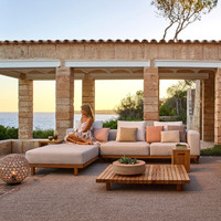 Moderne einfache Stil Garten Sessel Sofas Luxus maßge schneiderte tiefe Sitz gelegenheiten Design Massivholz Seil Weben Patio Sofa Set