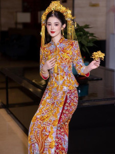 S0863Y 2026 Nuovo Abito da Sposa Cinese Tradizionale con Drago e Fenice Dorati, Vestito Xiuhe <span class=keywords><strong>per</strong></span> Banchetti - Product Image 5