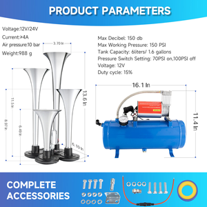 <span class=keywords><strong>Compresseur</strong></span> de suspension pneumatique <span class=keywords><strong>avec</strong></span> <span class=keywords><strong>réservoir</strong></span> d'air et 4 avertisseurs sonores pour camion et klaxon pneumatique tout-terrain <span class=keywords><strong>12</strong></span> <span class=keywords><strong>volts</strong></span> Airlift - Product Image 4