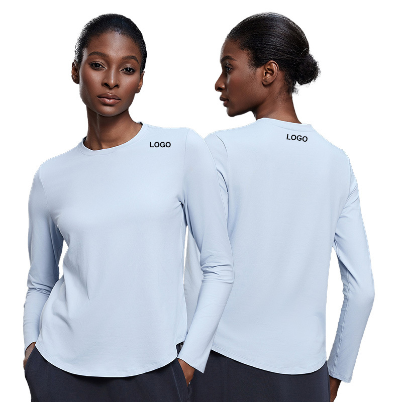 D25148 Autumn and Winter Crew Neck Solid Color Elastic Long Sleeve Top Women's Yoga Fitness Gym Wear