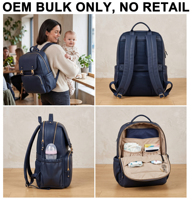 Sac à dos multifonctionnel en cuir végétalien durable pour couches et soins de bébé, marque privée OEM ODM, fabricant en gros
