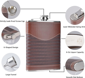 Boîte-<span class=keywords><strong>cadeau</strong></span> de flacon d'<span class=keywords><strong>alcool</strong></span> portable en acier inoxydable pour whisky en cuir personnalisé 2 tasses de flacon de hanche de 8 oz pour hommes <span class=keywords><strong>cadeau</strong></span> de Noël bon marché - Product Image 6