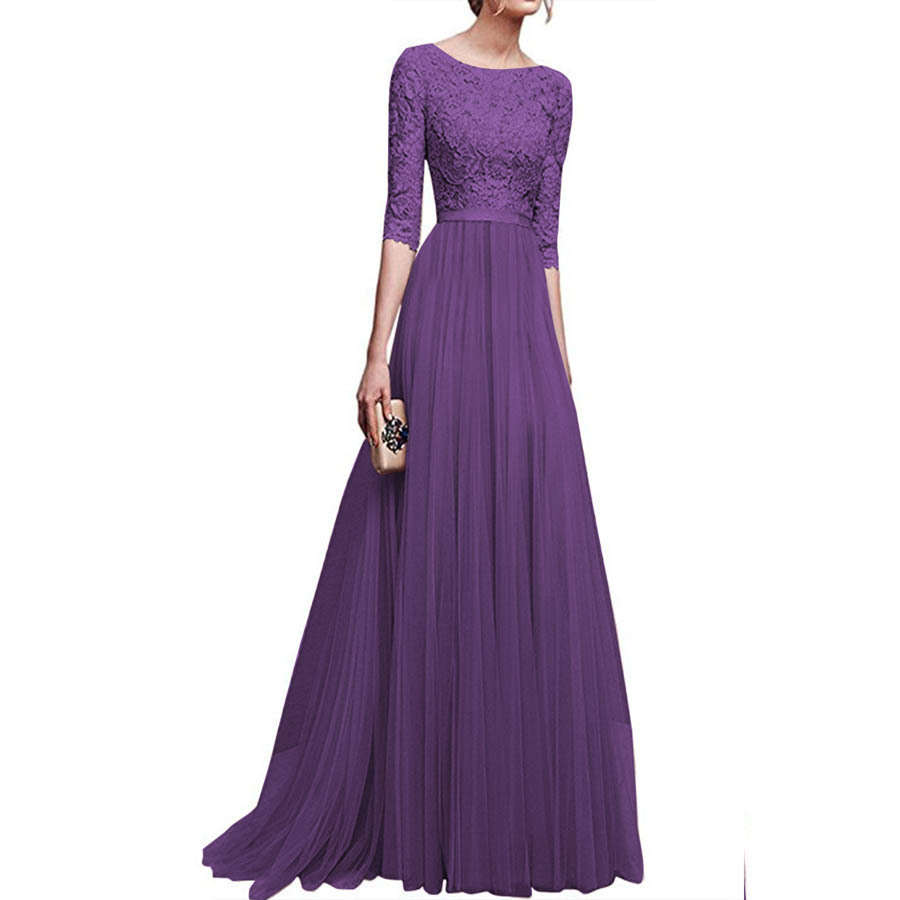 Purple Lace Mother of the Bride Dresses Plus Size Half Sleeves Groom Wedding Floor Length Pleated Chiffon Abito Mamma Sposa 2022