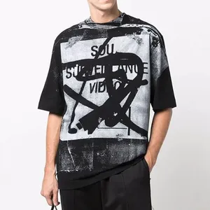 Nange clothing oem short sleeve avant garde 100% cotton fabric modern clothes black graffiti spray paint men's graphic t-shirt