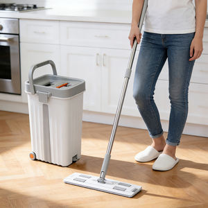 Juego <span class=keywords><strong>de</strong></span> Mopa <span class=keywords><strong>de</strong></span> Microfibra para Limpieza <span class=keywords><strong>de</strong></span> Pisos, con Rotación <span class=keywords><strong>de</strong></span> 360°, Manos Libres, Desmontable, Deslizante, Plano, con Exprimidor, Palo <span class=keywords><strong>de</strong></span> Acero, Lavado y Secado, con Cubeta Doble - Product Image 1