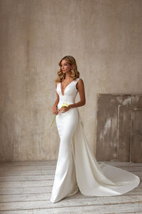 Vestido de Novia Ligero Sencillo Estilo Francés <span class=keywords><strong>Hepburn</strong></span> con Cola Larga para Novia Nueva Estilo Coreano sin Mangas Blanco - Product Image 5