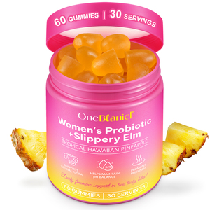 OneBtanicl venta al por mayor sabor a piña gomitas probióticas femeninas con olmo resbaladizo para mujeres PH Balance Gut Health - Product Image 1