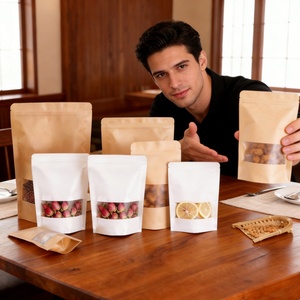 Bolsa de Papel Kraft Reciclable de Grado Alimenticio con Cierre Ziplock para Nueces, Café y Snacks, Bolsa Marrón Económica Doypack de Papel Kraft con Ventana - Product Image 1