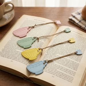 RTS Creative PU Leather Coffee Cup Shaped <b>Bookmark</b> Promotional Book Mark Tassel Paper Corner Charming Gifts for Book Lovers - Product Image 1