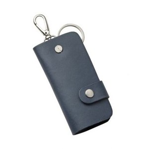 Portachiavi in Pelle Blu con Chiusura a Scatto e Anello Metallico per Chiavi - Product Image 1