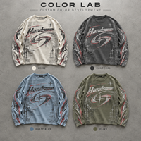 T-shirt personnalisé pour homme, style streetwear, col rond en maille gaufrée, manches longues, impression sérigraphique, épaules tombantes, t-shirts décontractés