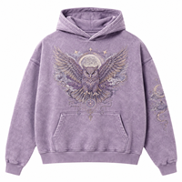 Sweat à capuche unisexe personnalisé OEM, effet délavé, broderie hibou, épaules tombantes, fournisseur en gros