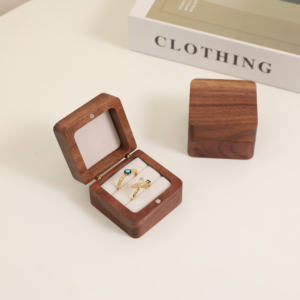 Caja de Anillos de Madera en Forma de Corazón de Nogal con Logotipo Personalizado, para Exhibición de Joyería, Almacenamiento y Empaque para Compromisos y Bodas - Product Image 5